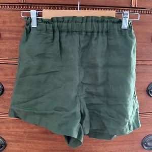 Bed Threads Olive 100% French Flax Linen Shorts Color Olive Size Small